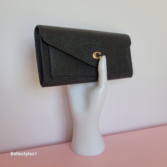 COACH Wyn Envelope Crossgrain Leather Wallet- Black color⭐ - Picture 3 of 16